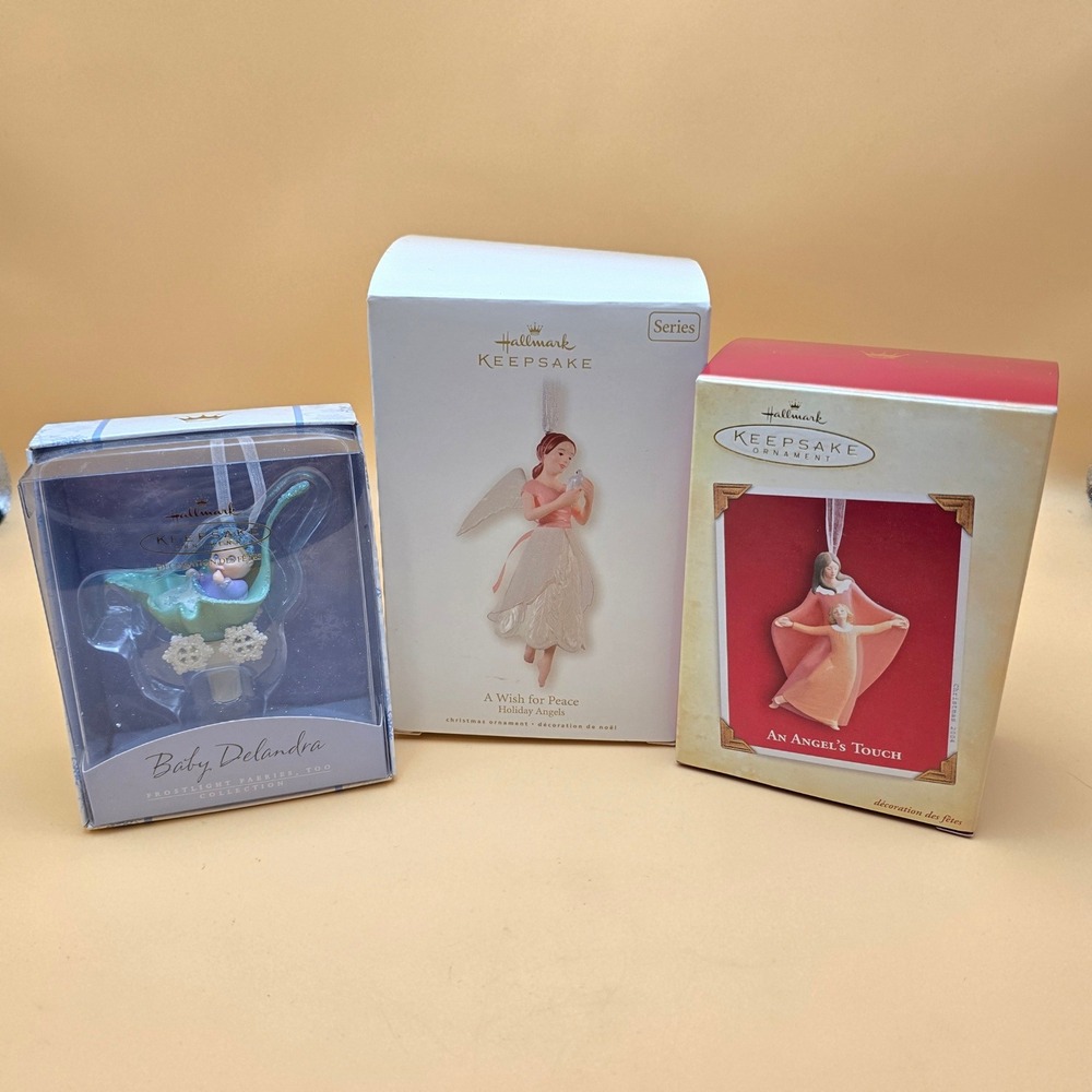 Hallmark Keepsake Angel Ornament Lot 3 An Angels Touch Wish for Peace Delandra